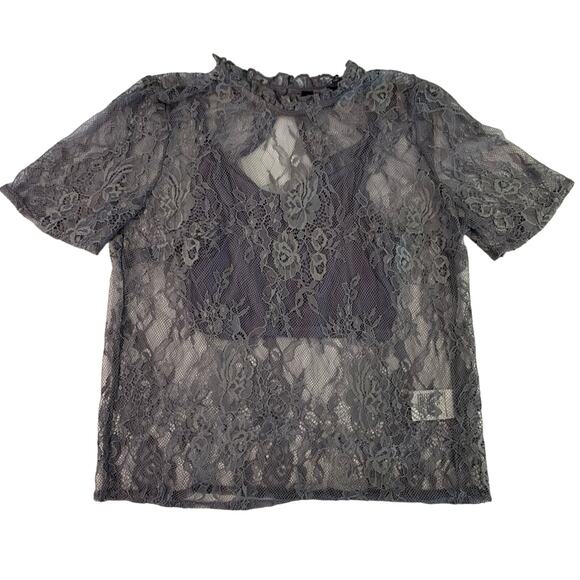 American Eagle Lace Baby Tee Ruffle Crop Cami Top Whimsigoth Victorian Collar XS - Picture 1 of 7